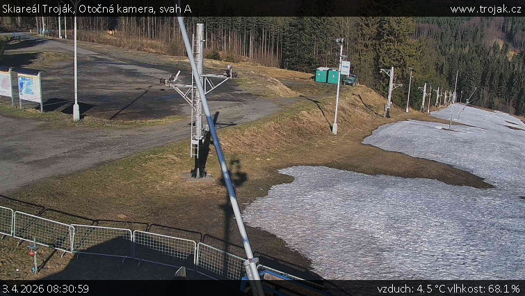 Skiareál Troják - Otočná kamera, svah A - 3.4.2026 v 08:30