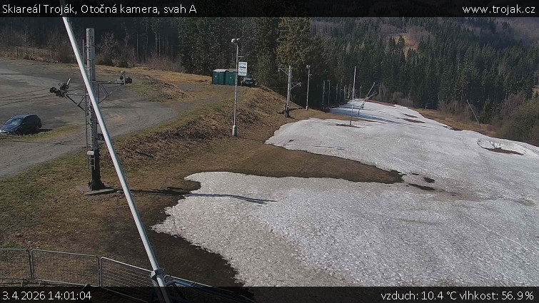 Skiareál Troják - Otočná kamera, svah A - 3.4.2026 v 14:01