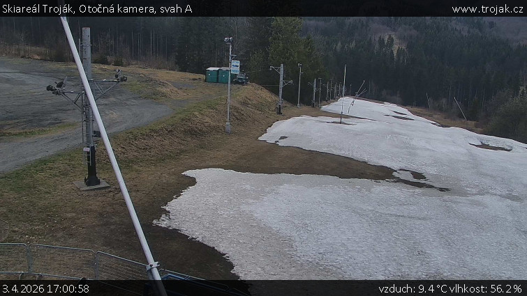 Skiareál Troják - Otočná kamera, svah A - 3.4.2026 v 17:00