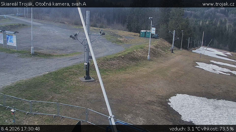 Skiareál Troják - Otočná kamera, svah A - 8.4.2026 v 17:30