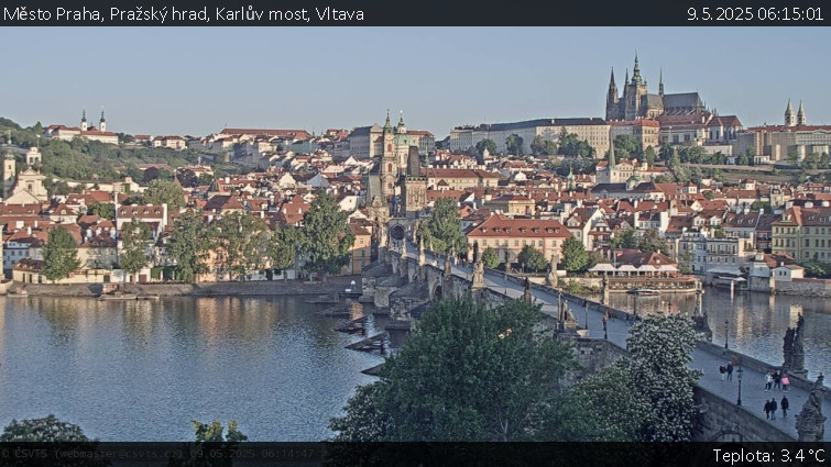 Město Praha - Pražský hrad, Karlův most, Vltava - 9.5.2025 v 06:15 Město Praha - Pražský hrad, Karlův most, Vltava - 9.5.2025 v 06:15