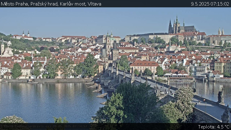 Město Praha - Pražský hrad, Karlův most, Vltava - 9.5.2025 v 07:15 Město Praha - Pražský hrad, Karlův most, Vltava - 9.5.2025 v 07:15