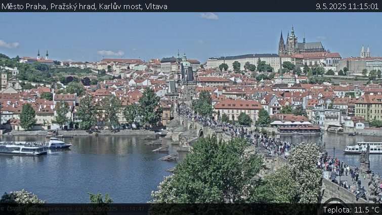 Město Praha - Pražský hrad, Karlův most, Vltava - 9.5.2025 v 11:15 Město Praha - Pražský hrad, Karlův most, Vltava - 9.5.2025 v 11:15