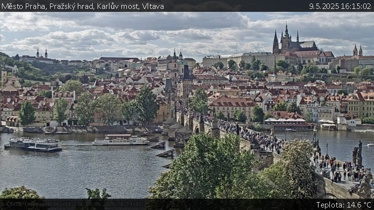 Město Praha - Pražský hrad, Karlův most, Vltava - 9.5.2025 v 16:15 Město Praha - Pražský hrad, Karlův most, Vltava - 9.5.2025 v 16:15