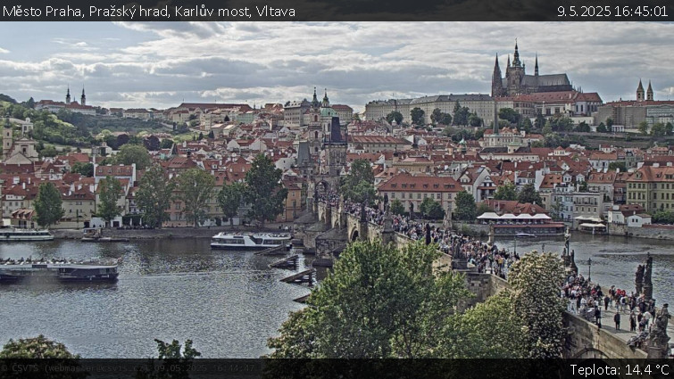 Město Praha - Pražský hrad, Karlův most, Vltava - 9.5.2025 v 16:45 Město Praha - Pražský hrad, Karlův most, Vltava - 9.5.2025 v 16:45