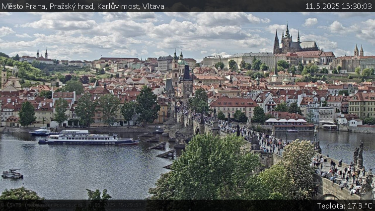 Město Praha - Pražský hrad, Karlův most, Vltava - 11.5.2025 v 15:30 Město Praha - Pražský hrad, Karlův most, Vltava - 11.5.2025 v 15:30