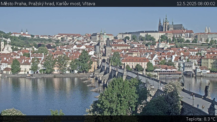 Město Praha - Pražský hrad, Karlův most, Vltava - 12.5.2025 v 08:00 Město Praha - Pražský hrad, Karlův most, Vltava - 12.5.2025 v 08:00