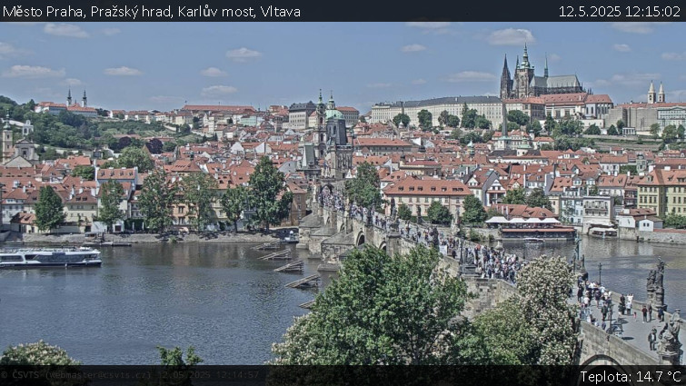 Město Praha - Pražský hrad, Karlův most, Vltava - 12.5.2025 v 12:15 Město Praha - Pražský hrad, Karlův most, Vltava - 12.5.2025 v 12:15