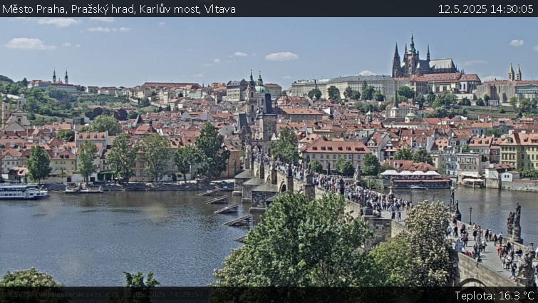 Město Praha - Pražský hrad, Karlův most, Vltava - 12.5.2025 v 14:30 Město Praha - Pražský hrad, Karlův most, Vltava - 12.5.2025 v 14:30