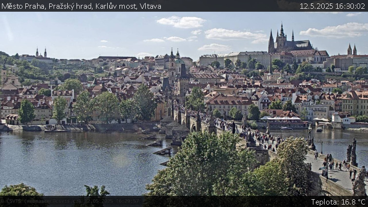 Město Praha - Pražský hrad, Karlův most, Vltava - 12.5.2025 v 16:30 Město Praha - Pražský hrad, Karlův most, Vltava - 12.5.2025 v 16:30