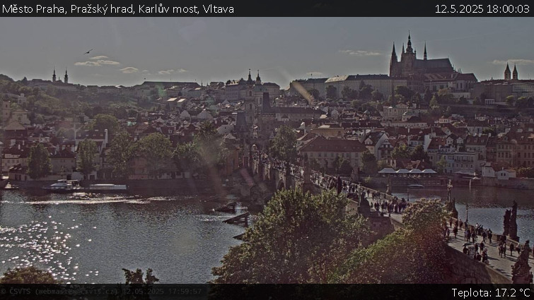 Město Praha - Pražský hrad, Karlův most, Vltava - 12.5.2025 v 18:00 Město Praha - Pražský hrad, Karlův most, Vltava - 12.5.2025 v 18:00