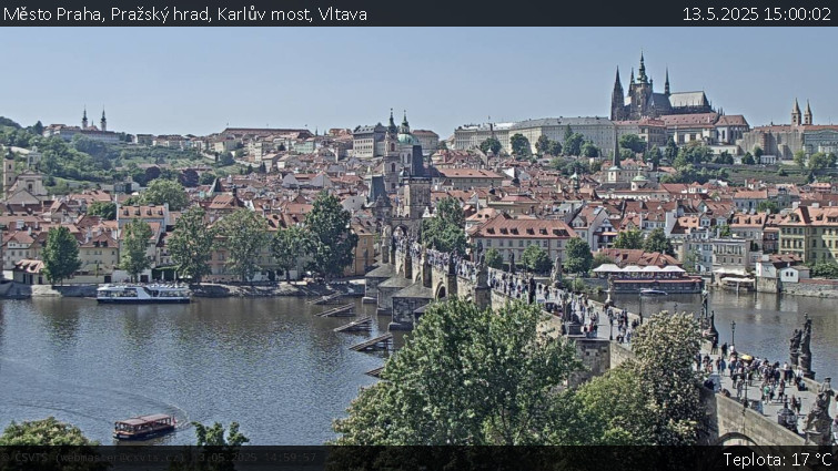 Město Praha - Pražský hrad, Karlův most, Vltava - 13.5.2025 v 15:00 Město Praha - Pražský hrad, Karlův most, Vltava - 13.5.2025 v 15:00