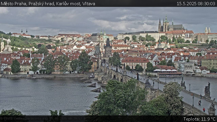 Město Praha - Pražský hrad, Karlův most, Vltava - 15.5.2025 v 08:30 Město Praha - Pražský hrad, Karlův most, Vltava - 15.5.2025 v 08:30