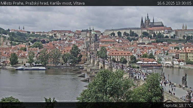 Město Praha - Pražský hrad, Karlův most, Vltava - 16.6.2025 v 13:30 Město Praha - Pražský hrad, Karlův most, Vltava - 16.6.2025 v 13:30