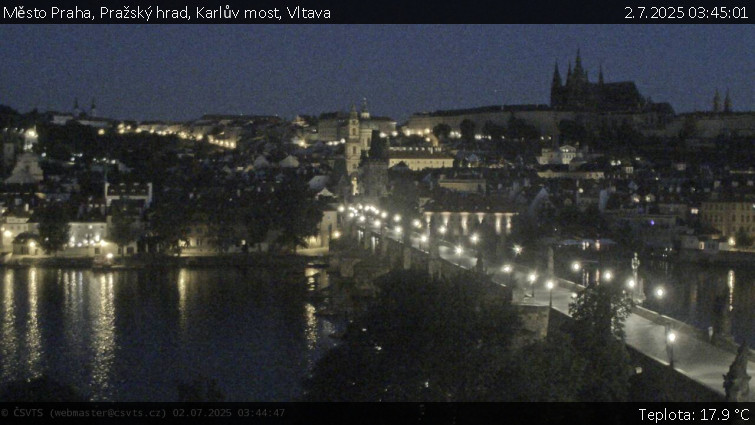 Město Praha - Pražský hrad, Karlův most, Vltava - 2.7.2025 v 03:45 Město Praha - Pražský hrad, Karlův most, Vltava - 2.7.2025 v 03:45