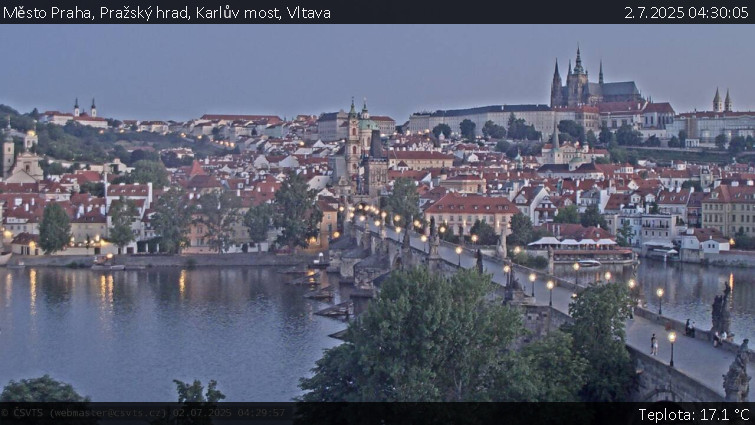 Město Praha - Pražský hrad, Karlův most, Vltava - 2.7.2025 v 04:30 Město Praha - Pražský hrad, Karlův most, Vltava - 2.7.2025 v 04:30