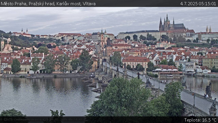 Město Praha - Pražský hrad, Karlův most, Vltava - 4.7.2025 v 05:15 Město Praha - Pražský hrad, Karlův most, Vltava - 4.7.2025 v 05:15