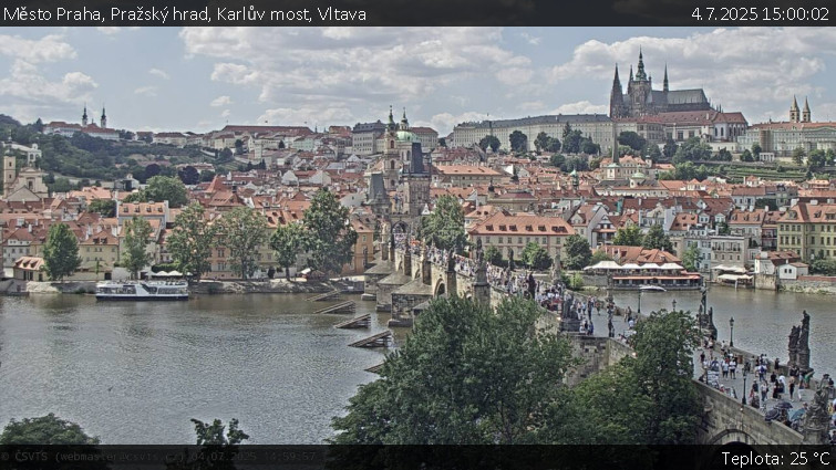 Město Praha - Pražský hrad, Karlův most, Vltava - 4.7.2025 v 15:00 Město Praha - Pražský hrad, Karlův most, Vltava - 4.7.2025 v 15:00