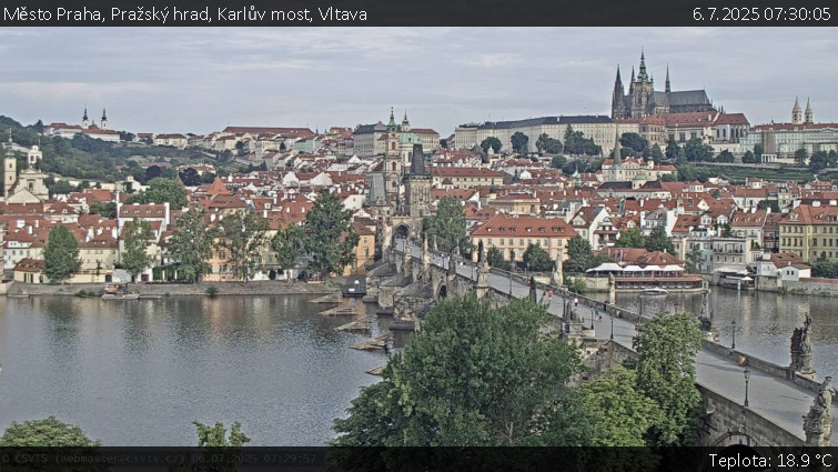 Město Praha - Pražský hrad, Karlův most, Vltava - 6.7.2025 v 07:30 Město Praha - Pražský hrad, Karlův most, Vltava - 6.7.2025 v 07:30