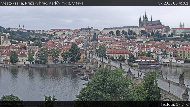 Město Praha - Pražský hrad, Karlův most, Vltava - 7.7.2025 v 05:45 Město Praha - Pražský hrad, Karlův most, Vltava - 7.7.2025 v 05:45