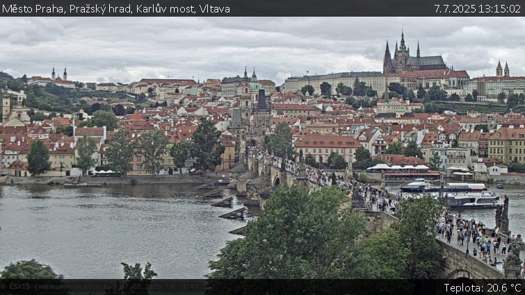 Město Praha - Pražský hrad, Karlův most, Vltava - 7.7.2025 v 13:15 Město Praha - Pražský hrad, Karlův most, Vltava - 7.7.2025 v 13:15
