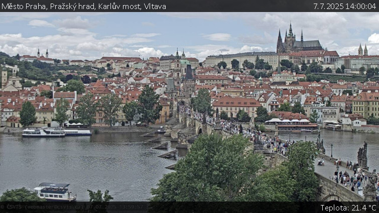 Město Praha - Pražský hrad, Karlův most, Vltava - 7.7.2025 v 14:00 Město Praha - Pražský hrad, Karlův most, Vltava - 7.7.2025 v 14:00