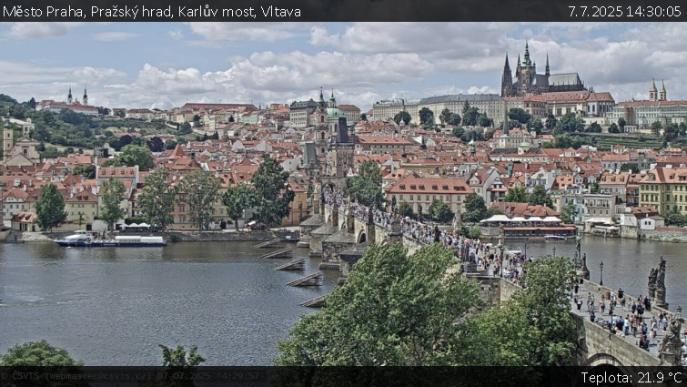 Město Praha - Pražský hrad, Karlův most, Vltava - 7.7.2025 v 14:30 Město Praha - Pražský hrad, Karlův most, Vltava - 7.7.2025 v 14:30