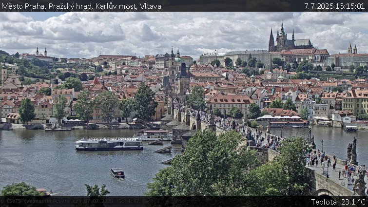 Město Praha - Pražský hrad, Karlův most, Vltava - 7.7.2025 v 15:15 Město Praha - Pražský hrad, Karlův most, Vltava - 7.7.2025 v 15:15
