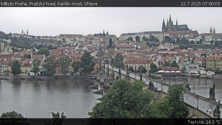 Město Praha - Pražský hrad, Karlův most, Vltava - 12.7.2025 v 07:00 Město Praha - Pražský hrad, Karlův most, Vltava - 12.7.2025 v 07:00