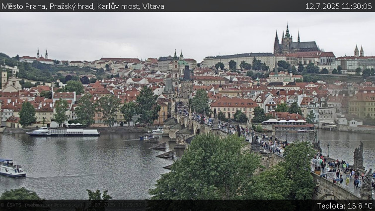 Město Praha - Pražský hrad, Karlův most, Vltava - 12.7.2025 v 11:30 Město Praha - Pražský hrad, Karlův most, Vltava - 12.7.2025 v 11:30