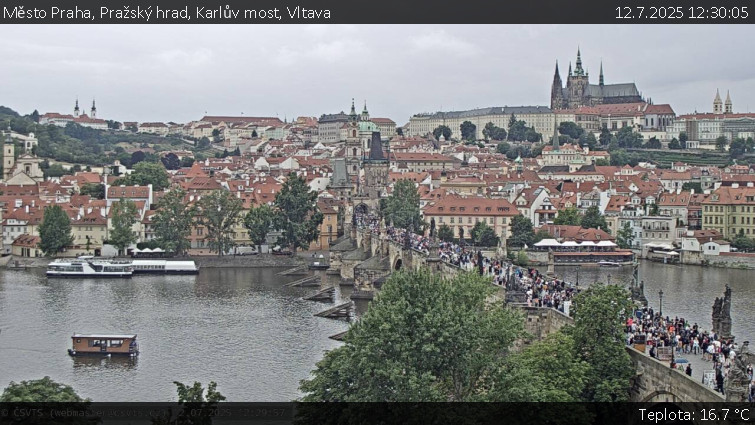 Město Praha - Pražský hrad, Karlův most, Vltava - 12.7.2025 v 12:30 Město Praha - Pražský hrad, Karlův most, Vltava - 12.7.2025 v 12:30