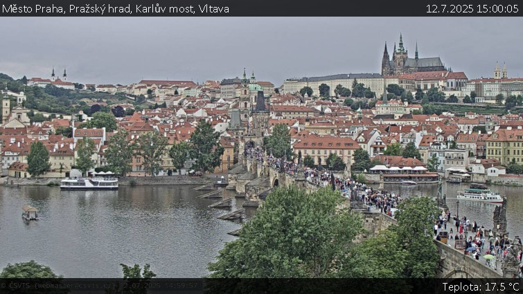 Město Praha - Pražský hrad, Karlův most, Vltava - 12.7.2025 v 15:00 Město Praha - Pražský hrad, Karlův most, Vltava - 12.7.2025 v 15:00