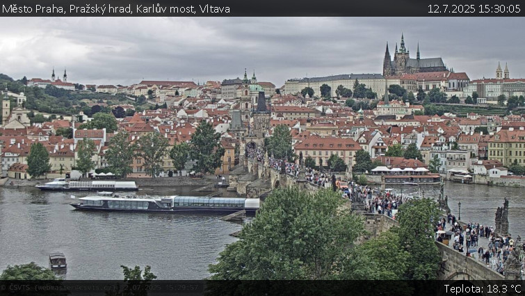 Město Praha - Pražský hrad, Karlův most, Vltava - 12.7.2025 v 15:30 Město Praha - Pražský hrad, Karlův most, Vltava - 12.7.2025 v 15:30