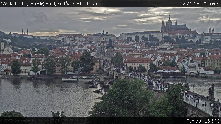 Město Praha - Pražský hrad, Karlův most, Vltava - 12.7.2025 v 19:30 Město Praha - Pražský hrad, Karlův most, Vltava - 12.7.2025 v 19:30