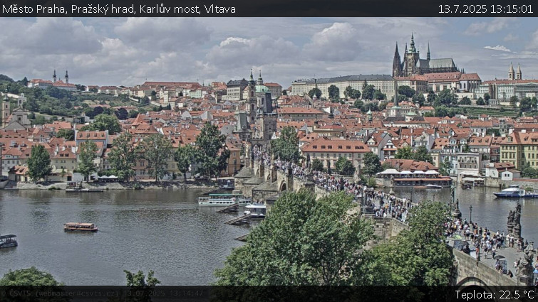 Město Praha - Pražský hrad, Karlův most, Vltava - 13.7.2025 v 13:15 Město Praha - Pražský hrad, Karlův most, Vltava - 13.7.2025 v 13:15