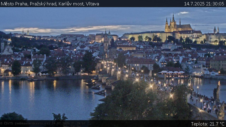 Město Praha - Pražský hrad, Karlův most, Vltava - 14.7.2025 v 21:30 Město Praha - Pražský hrad, Karlův most, Vltava - 14.7.2025 v 21:30