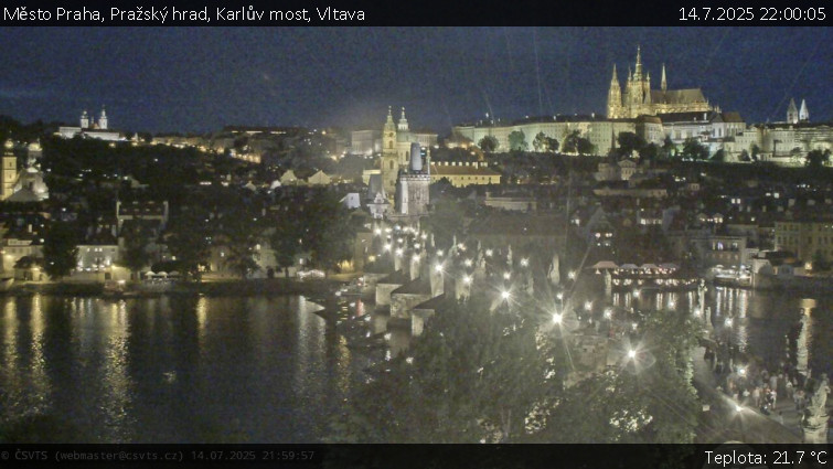 Město Praha - Pražský hrad, Karlův most, Vltava - 14.7.2025 v 22:00 Město Praha - Pražský hrad, Karlův most, Vltava - 14.7.2025 v 22:00