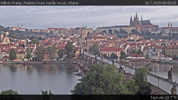 Město Praha - Pražský hrad, Karlův most, Vltava - 16.7.2025 v 05:00 Město Praha - Pražský hrad, Karlův most, Vltava - 16.7.2025 v 05:00