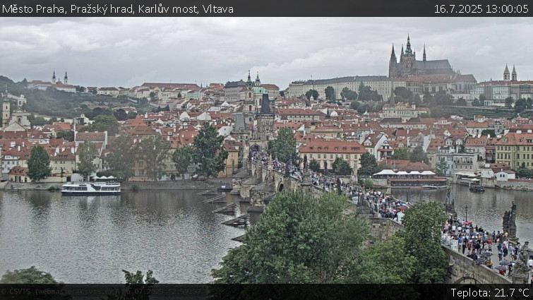 Město Praha - Pražský hrad, Karlův most, Vltava - 16.7.2025 v 13:00 Město Praha - Pražský hrad, Karlův most, Vltava - 16.7.2025 v 13:00
