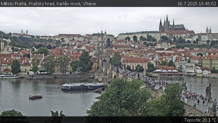 Město Praha - Pražský hrad, Karlův most, Vltava - 16.7.2025 v 13:45 Město Praha - Pražský hrad, Karlův most, Vltava - 16.7.2025 v 13:45