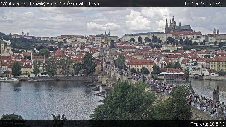 Město Praha - Pražský hrad, Karlův most, Vltava - 17.7.2025 v 13:15 Město Praha - Pražský hrad, Karlův most, Vltava - 17.7.2025 v 13:15