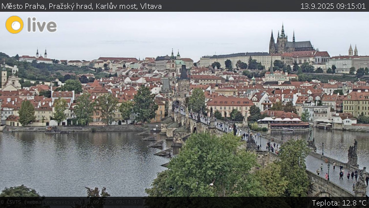 Město Praha - Pražský hrad, Karlův most, Vltava - 13.9.2025 v 09:15 Město Praha - Pražský hrad, Karlův most, Vltava - 13.9.2025 v 09:15