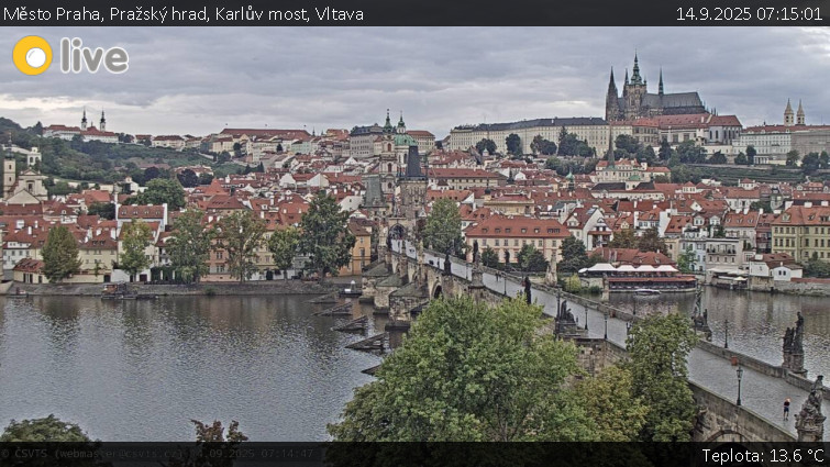 Město Praha - Pražský hrad, Karlův most, Vltava - 14.9.2025 v 07:15 Město Praha - Pražský hrad, Karlův most, Vltava - 14.9.2025 v 07:15