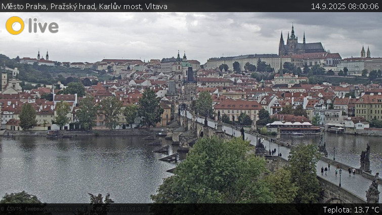 Město Praha - Pražský hrad, Karlův most, Vltava - 14.9.2025 v 08:00 Město Praha - Pražský hrad, Karlův most, Vltava - 14.9.2025 v 08:00