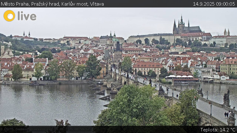 Město Praha - Pražský hrad, Karlův most, Vltava - 14.9.2025 v 09:00