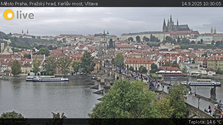 Město Praha - Pražský hrad, Karlův most, Vltava - 14.9.2025 v 10:30 Město Praha - Pražský hrad, Karlův most, Vltava - 14.9.2025 v 10:30