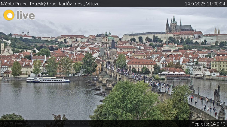 Město Praha - Pražský hrad, Karlův most, Vltava - 14.9.2025 v 11:00