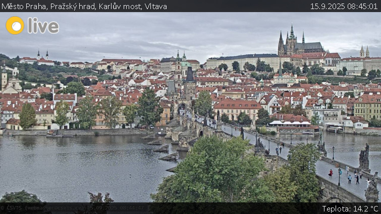 Město Praha - Pražský hrad, Karlův most, Vltava - 15.9.2025 v 08:45 Město Praha - Pražský hrad, Karlův most, Vltava - 15.9.2025 v 08:45