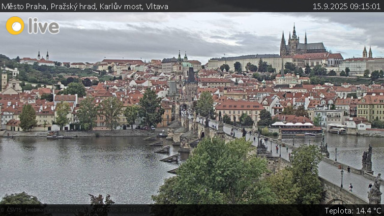 Město Praha - Pražský hrad, Karlův most, Vltava - 15.9.2025 v 09:15 Město Praha - Pražský hrad, Karlův most, Vltava - 15.9.2025 v 09:15