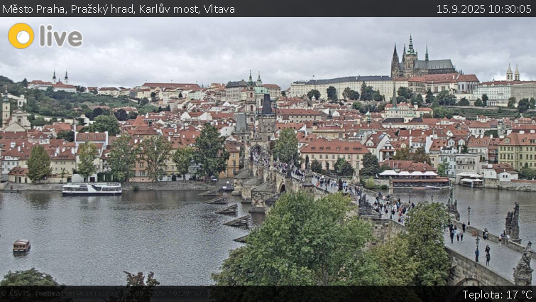 Město Praha - Pražský hrad, Karlův most, Vltava - 15.9.2025 v 10:30 Město Praha - Pražský hrad, Karlův most, Vltava - 15.9.2025 v 10:30
